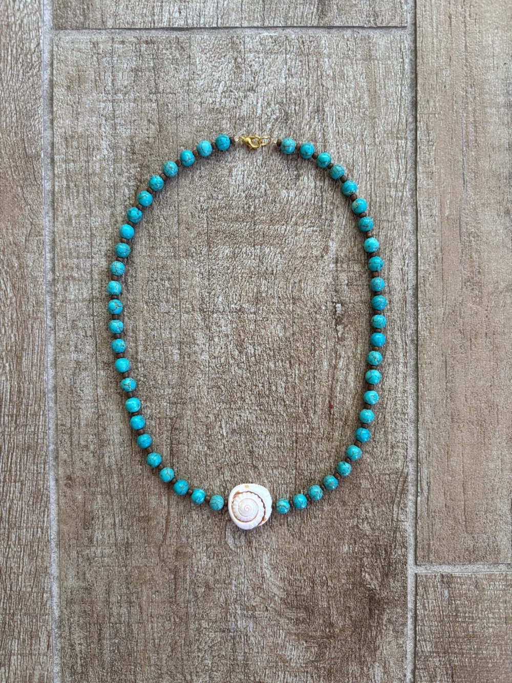 Turquoise Spiral Shell Bead Necklace
